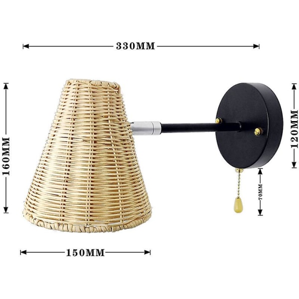 Væglampe, flettet væglampe i rattan, velegnet til soveværelse, stue, bar, cafe og restaurant