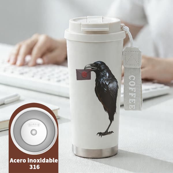 Kaffetermos 500ml 316 Rostfritt Stål Geometrisk Design, Isolerad kaffemugg, läckagesäker resemugg med lock White