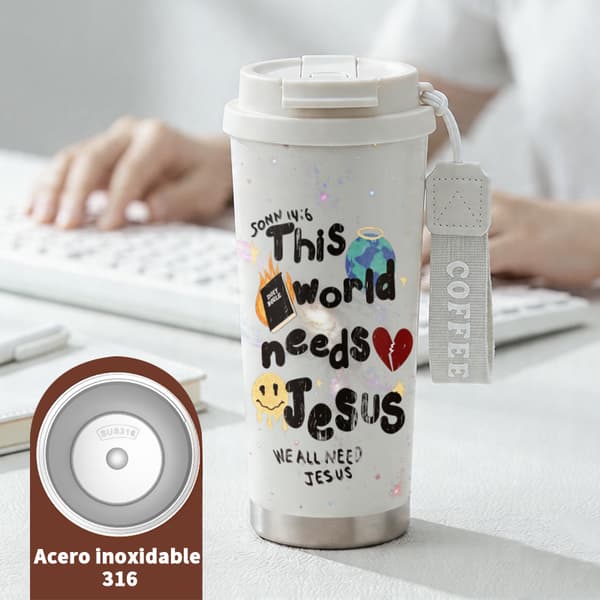 Kaffetermos 500ml Rostfritt Stål Anime Design, Isolerad kaffemugg, läckagesäker resemugg med lock White