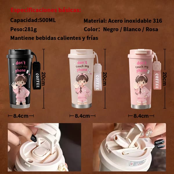 Termoskaffemugg 500ml Bärbar Halloween-design, Isolerad kaffemugg, läckagesäker resemugg med lock White