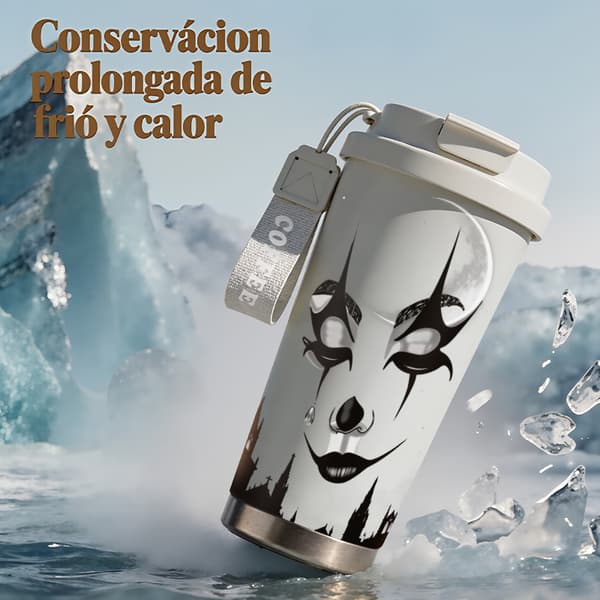 Kaffetermos 500ml Rostfritt Stål Söt Design, Isolerad kaffemugg, läckagesäker resemugg med lock White