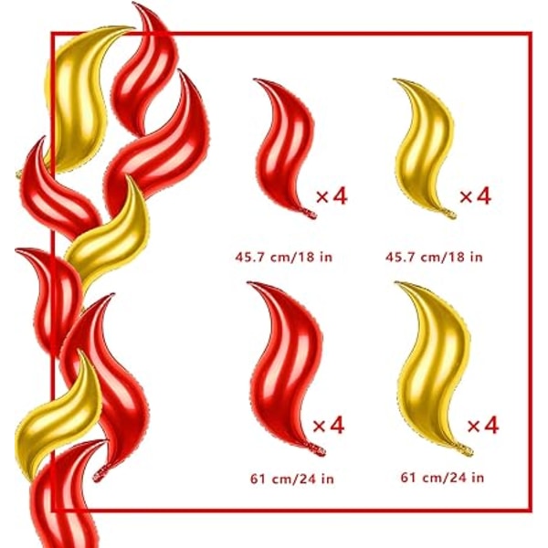 16 flammeballoner til brandmandstemafest, rød + guld,