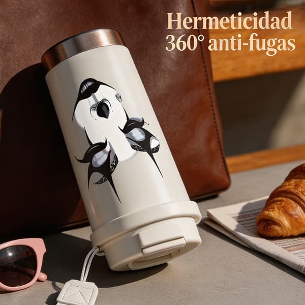 Kaffetermos 500ml Rostfritt Stål Grafisk Design, Isolerad kaffemugg, läckagesäker resemugg med lock White