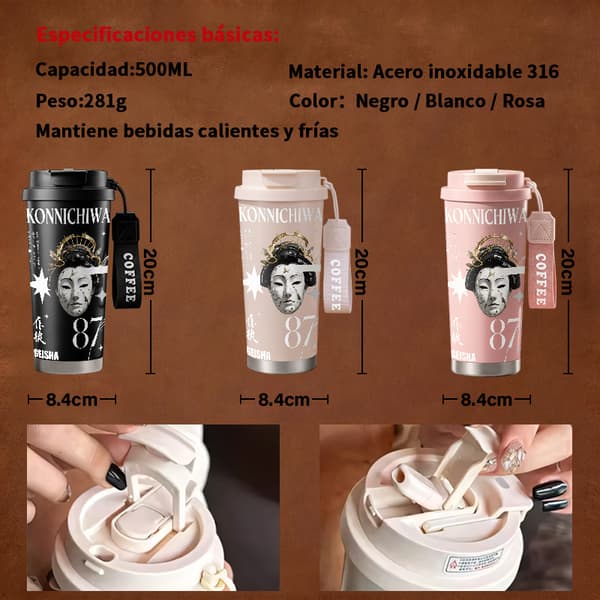Kaffetermos 500ml Rustfritt Stål Tegneseriedesign Pink