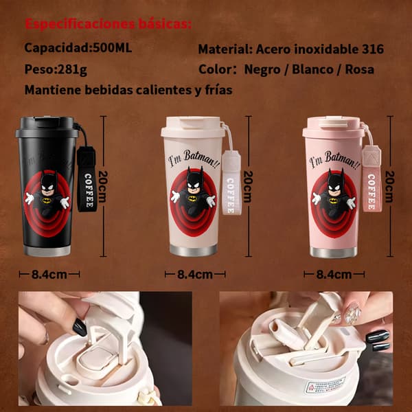 Kaffetermos 500ml 316 Rostfritt Stål Festlig Design, Isolerad kaffemugg, läckagesäker resemugg med lock White