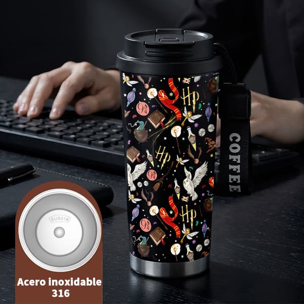 Kaffetermos 500ml Rustfritt Stål Tegneseriedesign Black