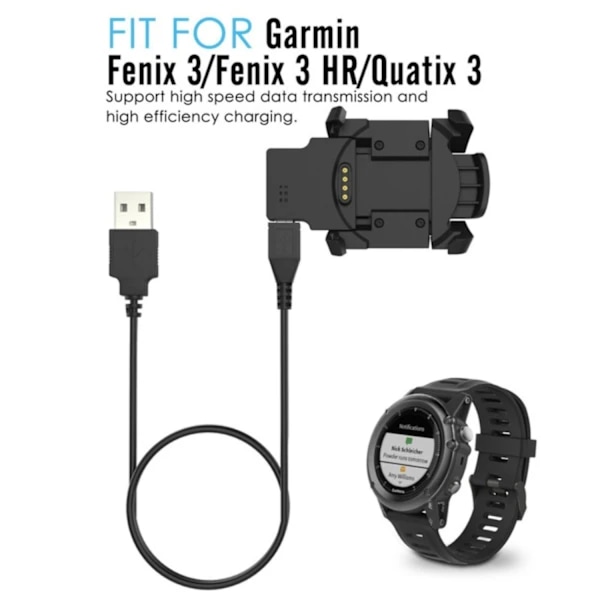 Garmin Fenix 3 HR/Fenix3/Quatix 3 USB Laddningskabel Docka Svart