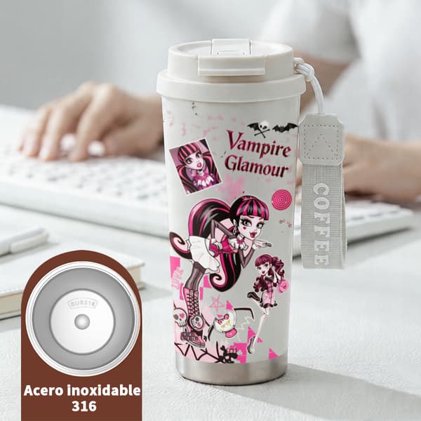 Kaffetermos 500ml Rostfritt Stål Djurdesign, Isolerad kaffemugg, läckagesäker resemugg med lock White