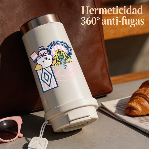 Kaffetermos 500ml Rostfritt Stål Tecknad Design, Isolerad kaffemugg, läckagesäker resemugg med lock White