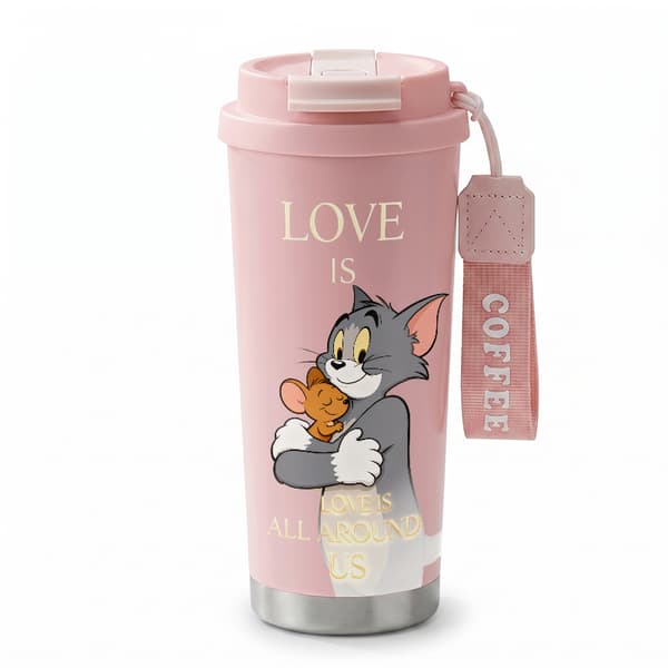 Kaffetermos 500ml 316 Rustfritt Stål Abstrakt Design Pink