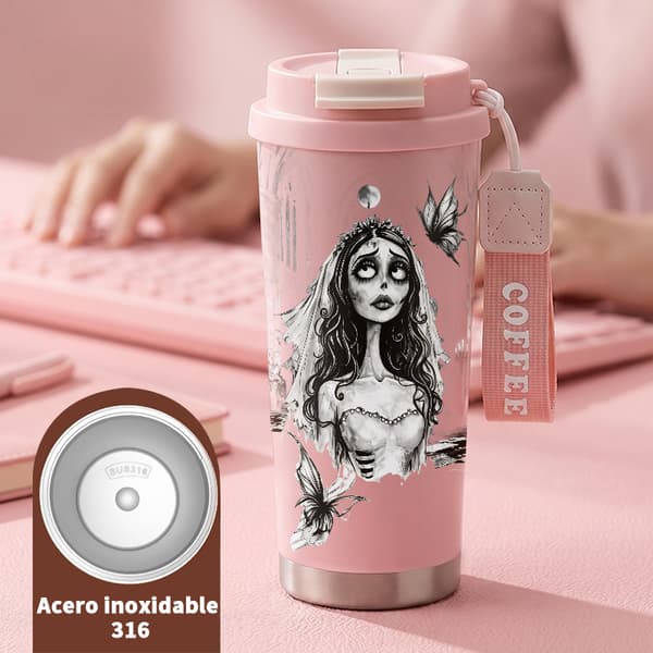 Kaffetermos 500ml Rustfritt Stål Dyreprint Design Pink
