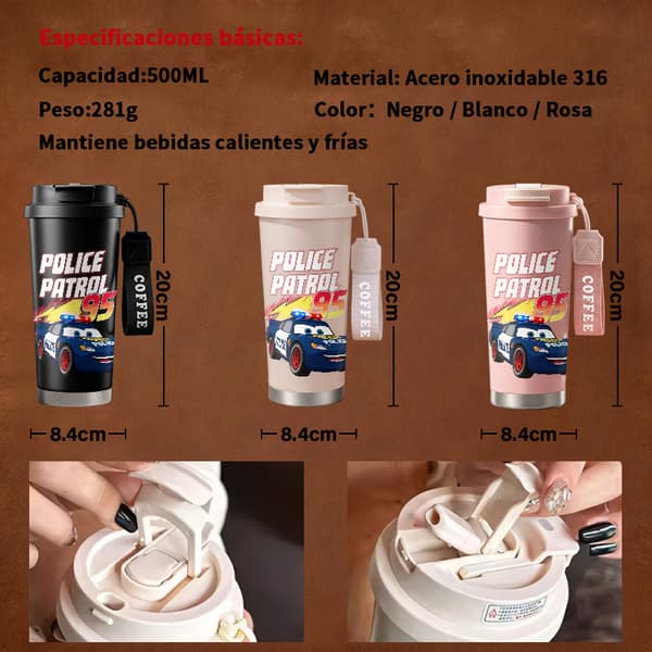 Bærbar kaffetermos 500ml 316 rustfritt stål kunstnerisk design Pink