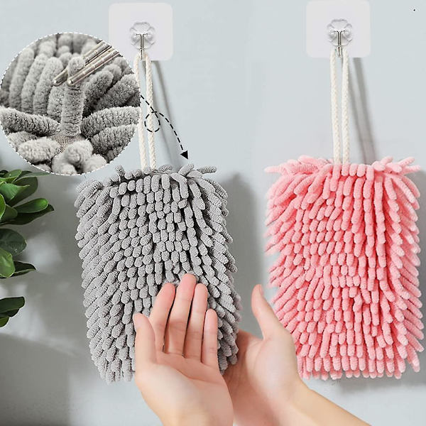 Håndkle til oppheng, mykt og fluffy mikrofiberhåndkle, hurtigtørkende håndklær med hengeløkke for kjøkken og bad (2 stk.)