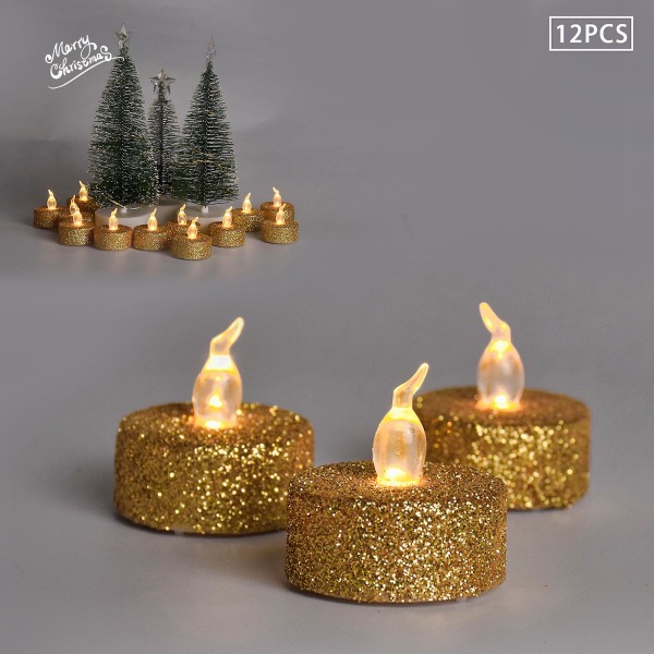 24 stk. guldglitter LED-telys sorte flammefri stearinlys batteridrevne votiv-telys varmt hvidt blinkende
