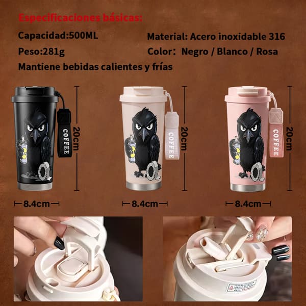 Termosmugg 500ml Rostfritt Stål Minimalistisk Design, Isolerad kaffemugg, läckagesäker resemugg med lock White