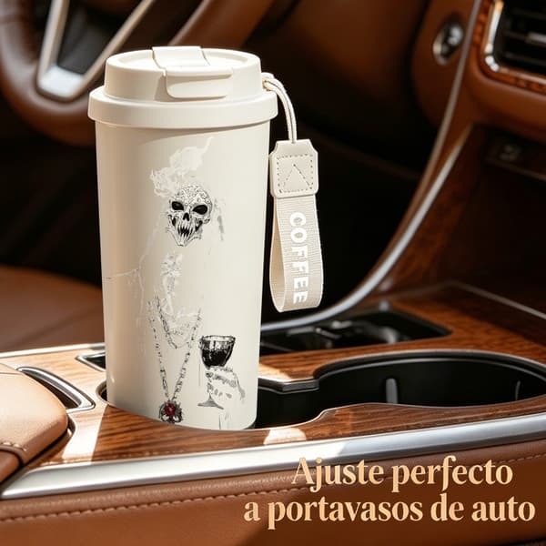 Termosmugg 500ml Rostfritt Stål Anime Design, Isolerad kaffemugg, läckagesäker resemugg med lock White