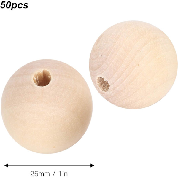 50 kpl 25 mm käsittelemättömiä puupalloja, luonnollisia puusta valmistettuja välitilapalloja