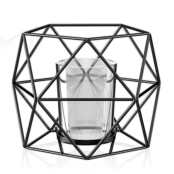 Musta Tealight-kynttilänjalka - 2 kpl Geometrinen kynttilänjalka Moderni muotoilu Keskipiste Tealighteille Häät Olohuone Syntymäpäivä Kodin sisustus