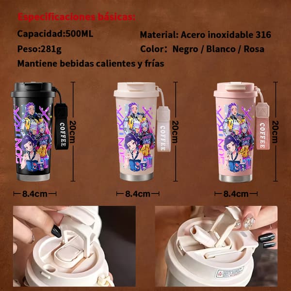 Kaffetermos 500ml 316 Rostfritt Stål Konstnärlig Design, Isolerad kaffemugg, läckagesäker resemugg med lock Black