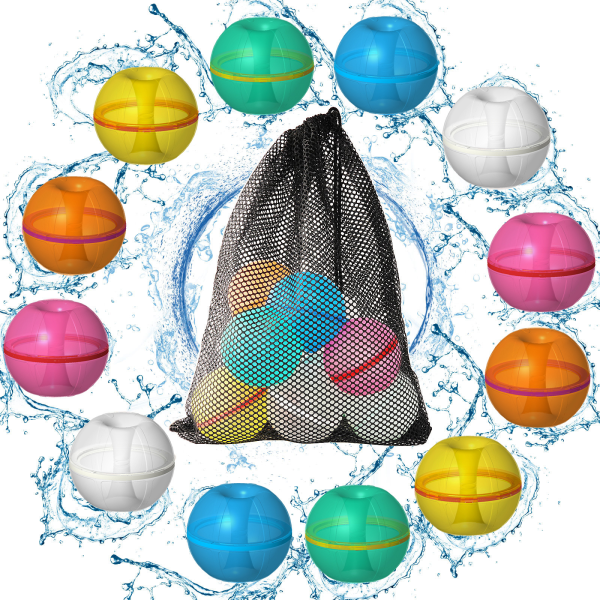 12 genanvendelige vandballoner, genopfyldelige magnetiske vandballoner til udendørs leg