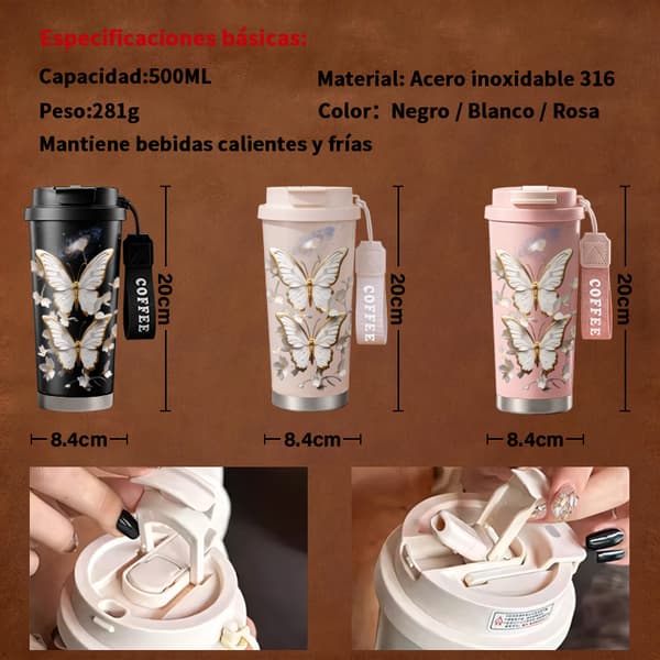 Kaffetermos 500ml 316 Rustfritt Stål Tegneseriedesign Black