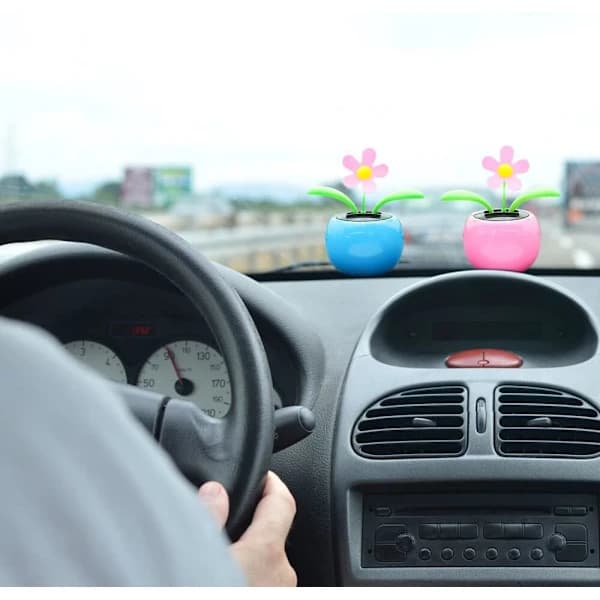 2 stk. Solcelledansende Blomster, Bobble Head Bilpynt, Solcellebilleker, Bilborddekorasjon, A