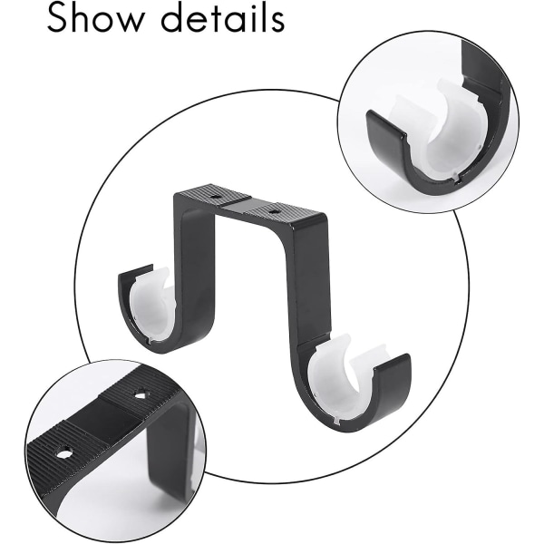 2 stk. Serie Dobbelt Gardinstang Beslag Sort Aluminiumlegering Loftmontering Beslag