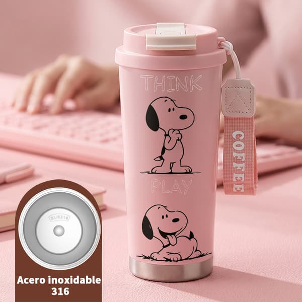 Termoskaffemugg 500ml Rostfritt Stål Grafisk Design, Isolerad kaffemugg, läckagesäker resemugg med lock Pink
