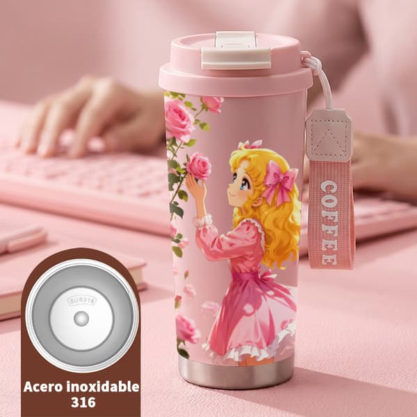 Kaffetermokande 500ml Rustfrit Stål Dyreprint Design Pink