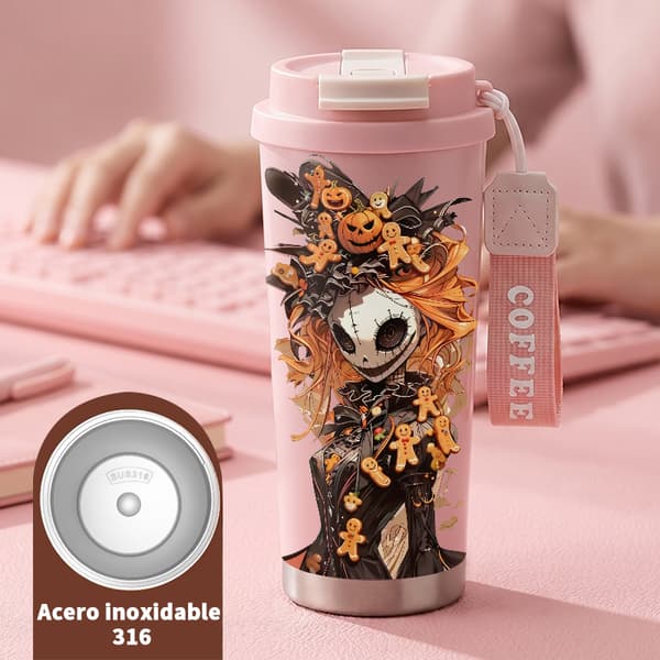 Termosmugg 500ml Rostfritt Stål Modern Design, Isolerad kaffemugg, läckagesäker resemugg med lock Pink