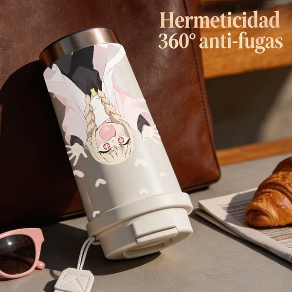 Kaffetermos 500ml Rostfritt Stål Geometrisk Design, Isolerad kaffemugg, läckagesäker resemugg med lock White