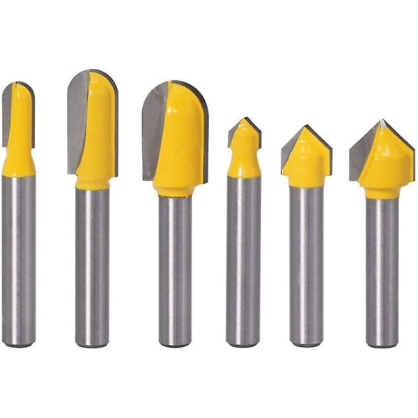 1/4 Inch Shank Router Bits, 3pcs Round Nose Countersink and 3pcs V Groove Countersink Step Engraving V Groove Bit Cutter Tool for Woodworking