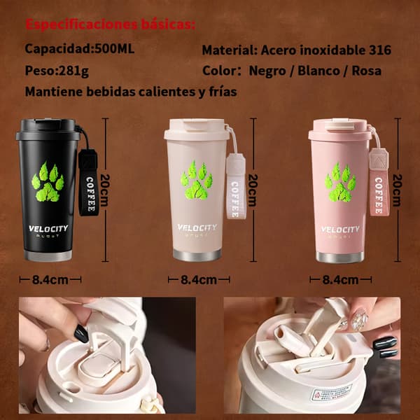 Kaffetermos 500ml Rustfritt Stål Festlig Design Pink