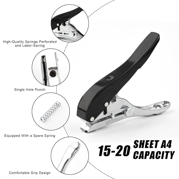 1 piece paper punch, 8mm/6/15 inch handheld single hole grip