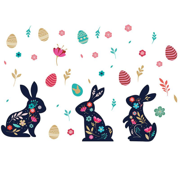 A Set of Rabbits Flowers Plants Wall Stickers,Wall Window Wall Sticker,Wall Decoration for Living Room Bedroom Office Kitchen