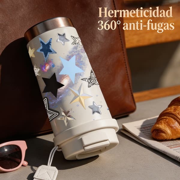 Kaffetermos 500ml Rostfritt Stål Anime Design, Isolerad kaffemugg, läckagesäker resemugg med lock White