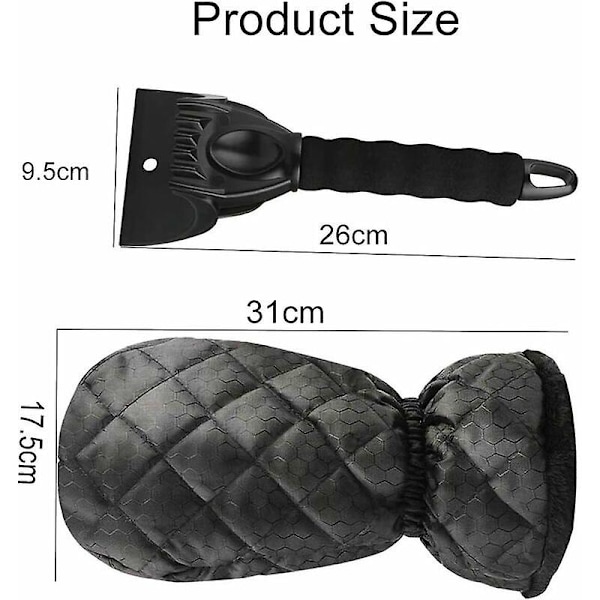 Jääraappa hanskoilla, lumilasta lämpimällä fleecevuorella, lumiraappa joustava suljettu tuulilasin lasta jäälle, lumelle (musta) 26X9.5CM -