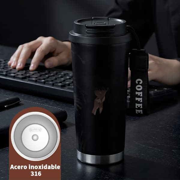 Kaffetermos 500ml Rostfritt Stål Juldesign, Isolerad kaffemugg, läckagesäker resemugg med lock Black