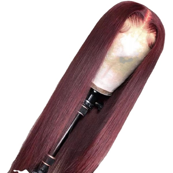 Rak peruk spets främre split, röd, lång peruk, lång peruk