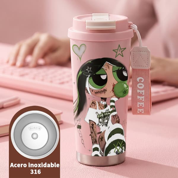 Termokaffekrus 500ml Rustfrit Stål Anime Design Pink