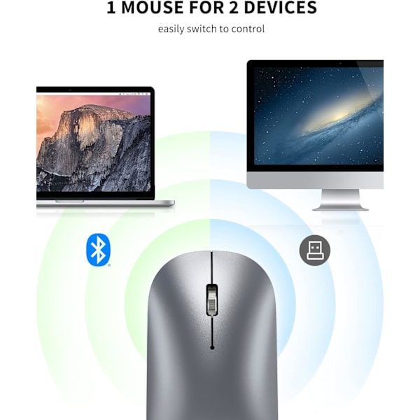 1 stk Oppladbar Bluetooth-mus, 4000 DPI Tre Moduser, Lydløs