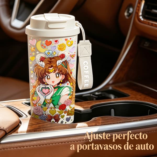 Termisk kaffemugg 500ml Rostfritt stål Tecknad design, Isolerad kaffemugg, läckagesäker resemugg med lock White