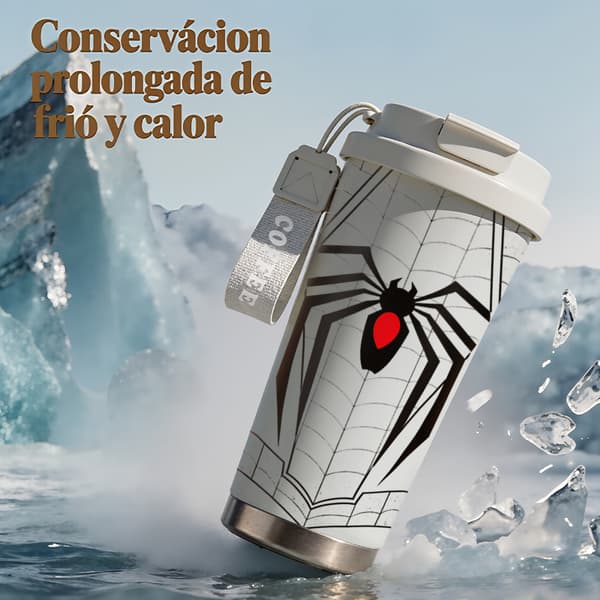 Kaffetermos 500ml 316 Rostfritt Stål Juldesign, Isolerad kaffemugg, läckagesäker resemugg med lock White