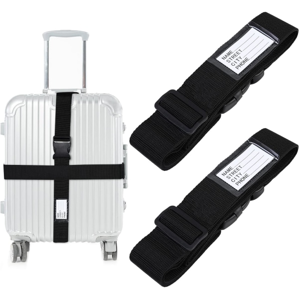2-pack bagasjestropp Justerbar koffertstropp med ID-tag,