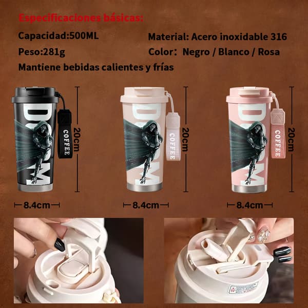Kaffetermos 500ml 316 Rustfritt Stål Trendy Design Black