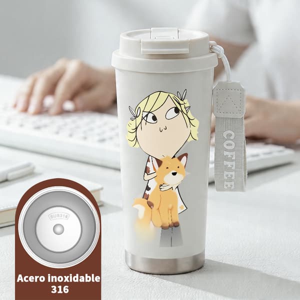 Kaffetermos 500ml Rostfritt Stål Färgglad Design, Isolerad kaffemugg, läckagesäker resemugg med lock White
