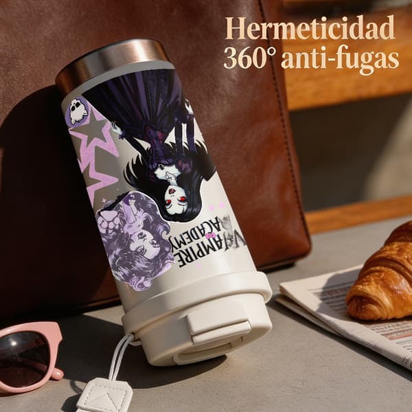 Kaffetermos 500ml 316 Rostfritt Stål Anime Design, Isolerad kaffemugg, läckagesäker resemugg med lock White