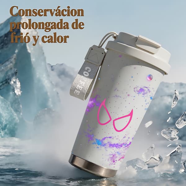 Kaffetermos 500ml Rostfritt Stål Anime Design, Isolerad kaffemugg, läckagesäker resemugg med lock Pink