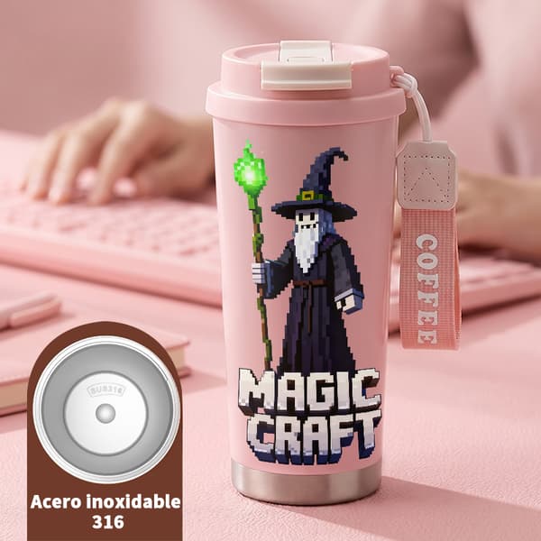 Termoskaffemugg 500ml Lufttätt lock Festlig design, Isolerad kaffemugg, läckagesäker resemugg med lock Pink
