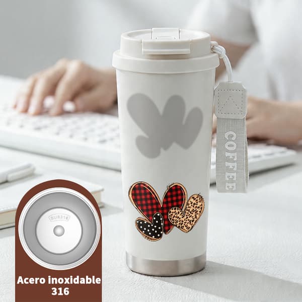 Termisk kaffemugg 500ml Miljövänlig Abstrakt Design, Isolerad kaffemugg, läckagesäker resemugg med lock White